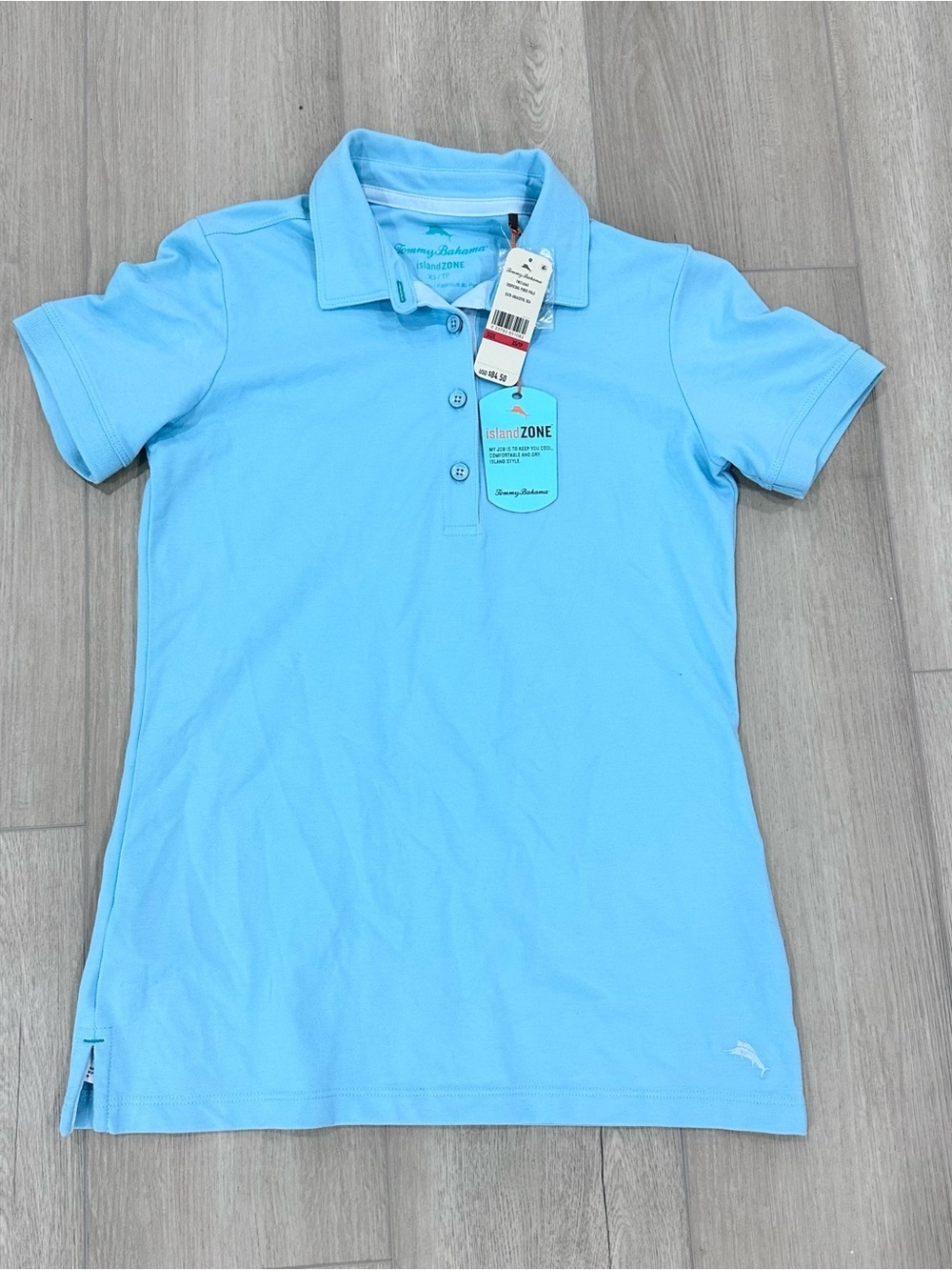 NWT Tommy Bahama island zone tropicool pique polo in graceful sea blue XS